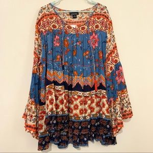 Multicolored Flow Top with Bell Sleeves